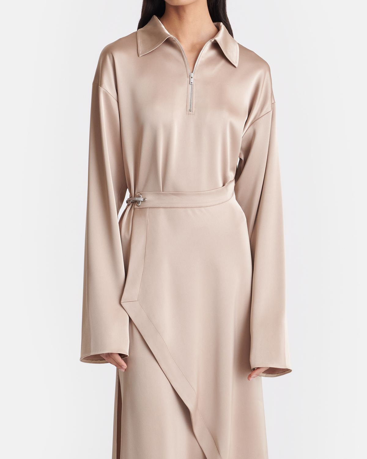 Colter Draped Slip Satin Midi Dress - Dune | Nanushka