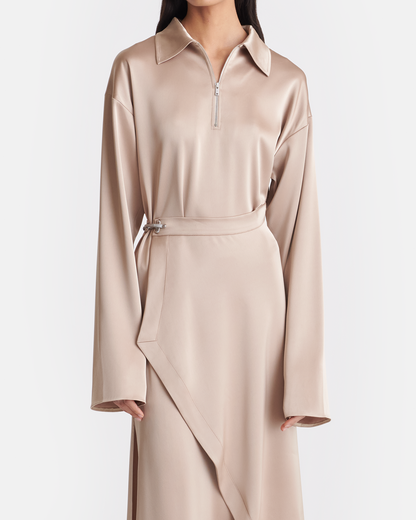 Colter Draped Slip Satin Midi Dress - Dune | Nanushka