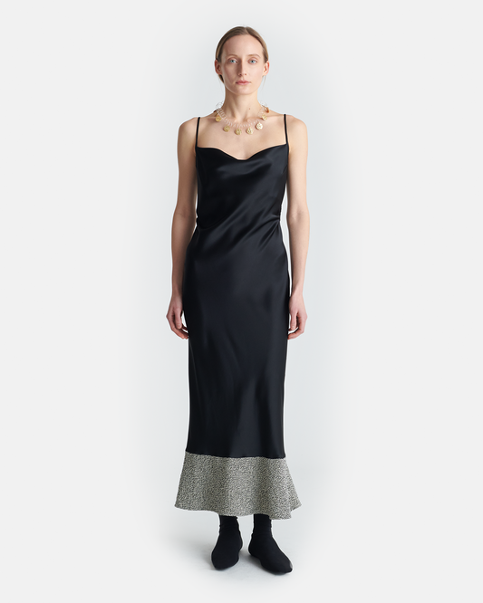Ineke Slip Satin and Loopback Cotton Dress - Black/Mouline | Nanushka