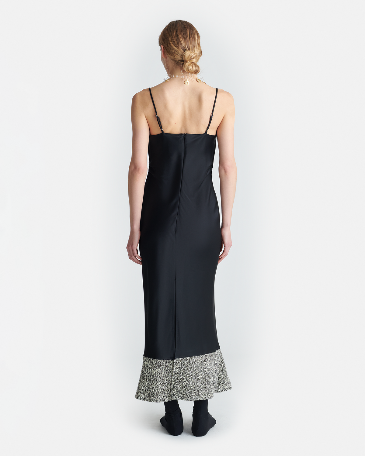 Ineke Slip Satin and Loopback Cotton Dress - Black/Mouline | Nanushka