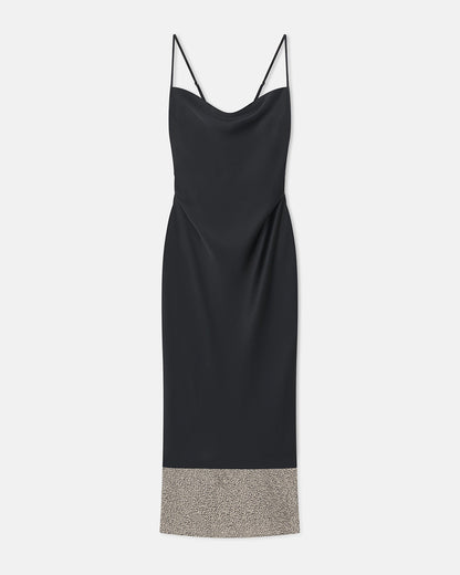 Ineke Slip Satin and Loopback Cotton Dress - Black/Mouline | Nanushka