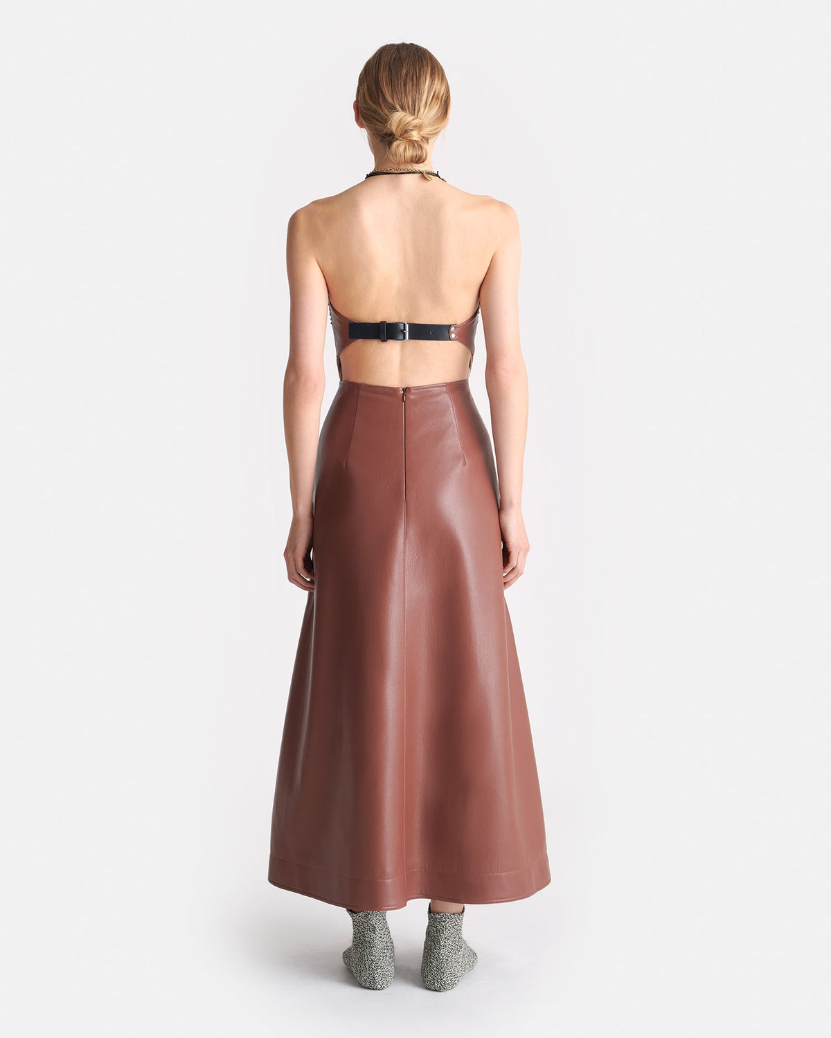 Iwona Okobor™ Alt-Leather Midi Dress - Henna/Black | Nanushka