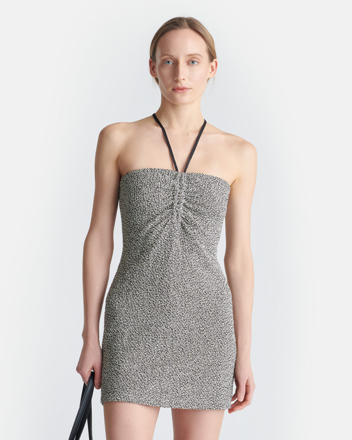 Rois Loopback Cotton Mini Dress - Black/Creme Mouline | Nanushka