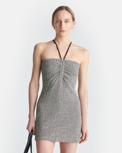 Rois Loopback Cotton Mini Dress - Black/Creme Mouline | Nanushka