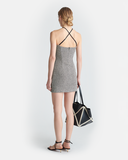 Rois Loopback Cotton Mini Dress - Black/Creme Mouline | Nanushka