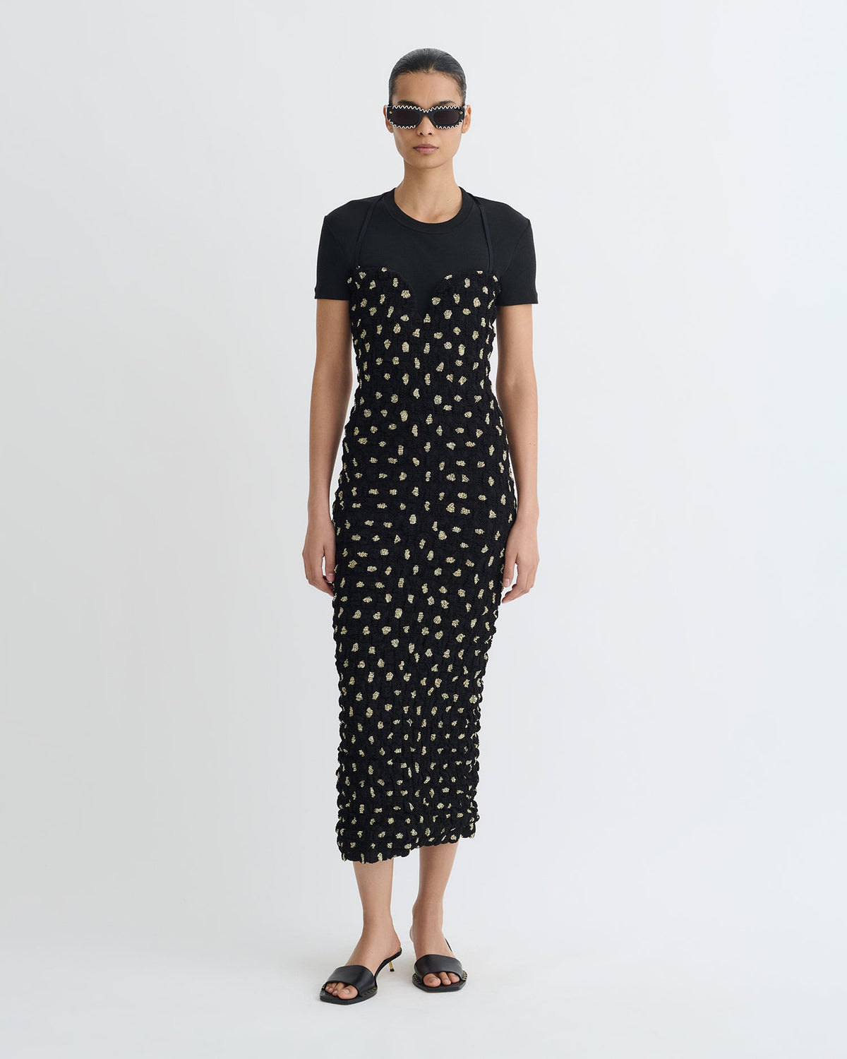 Haylen Seersucker Tech Chiffon Midi Dress - Polka | Nanushka