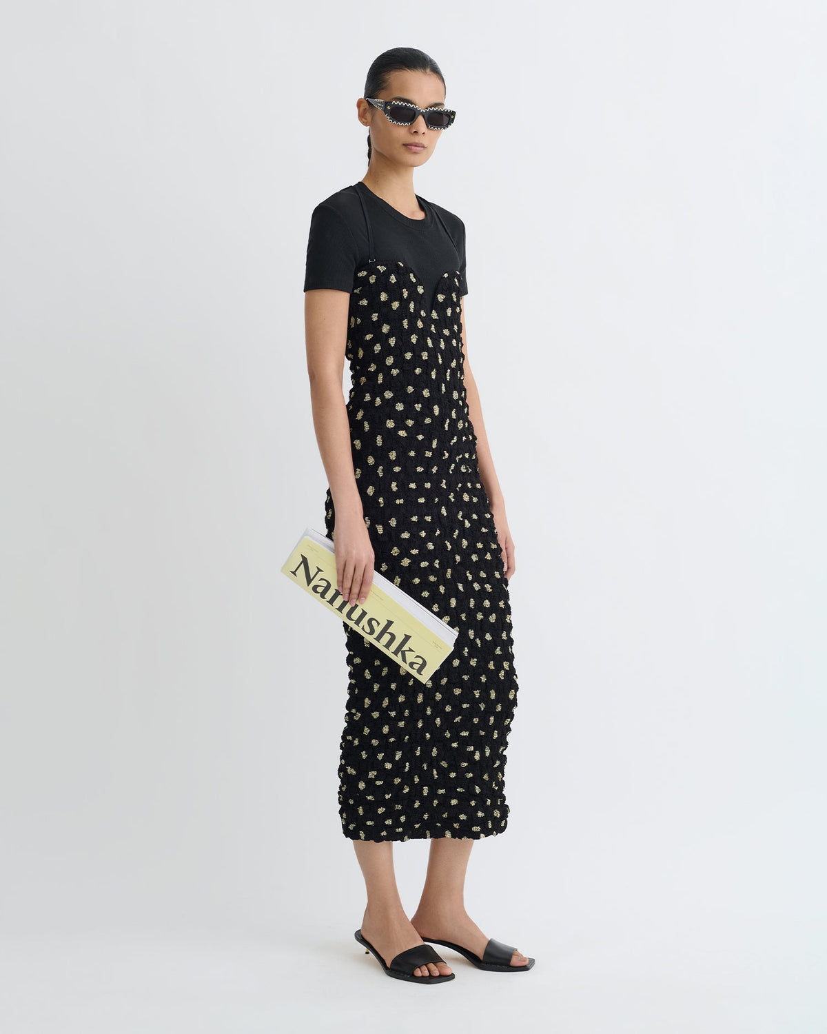 Haylen Seersucker Tech Chiffon Midi Dress - Polka | Nanushka