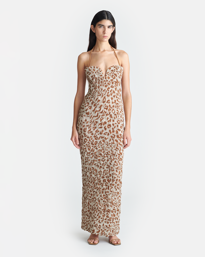 Haylen Seersucker Cotton Voile Midi Dress - Ocelot | Nanushka