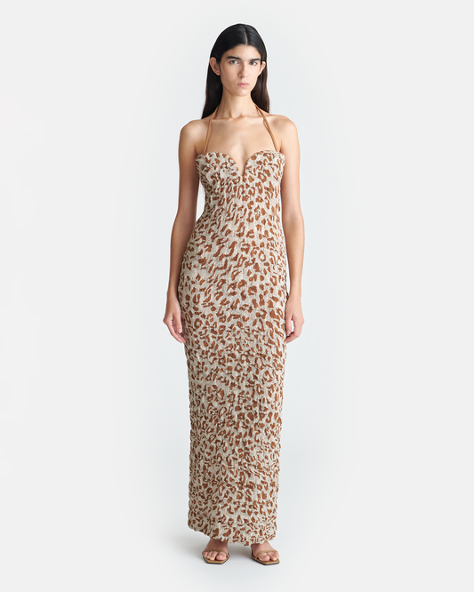 Haylen Seersucker Cotton Voile Midi Dress - Ocelot | Nanushka