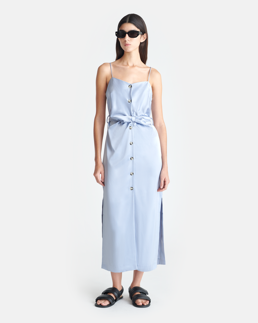 Sayan Draped Slip Satin Midi Dress - Ice Blue | Nanushka