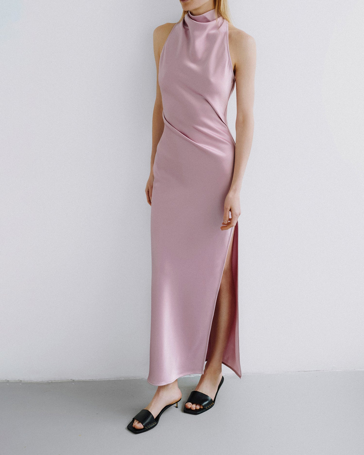 Peregrine Cowl-Neck Satin Midi Dress - Dusty Pink | Nanushka