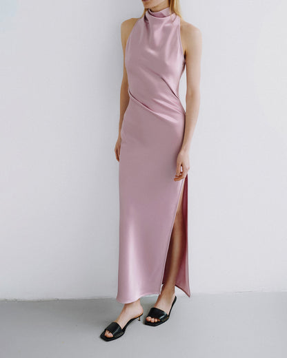 Peregrine Cowl-Neck Satin Midi Dress - Dusty Pink | Nanushka