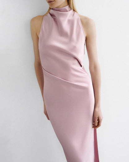 Peregrine Cowl-Neck Satin Midi Dress - Dusty Pink | Nanushka