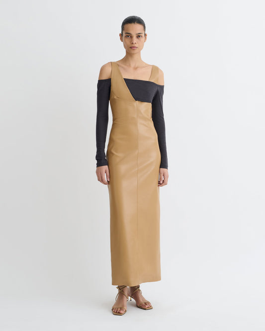 Ferriti Okobor™ Alt-Leather Midi Dress - Oak/Grey | Nanushka