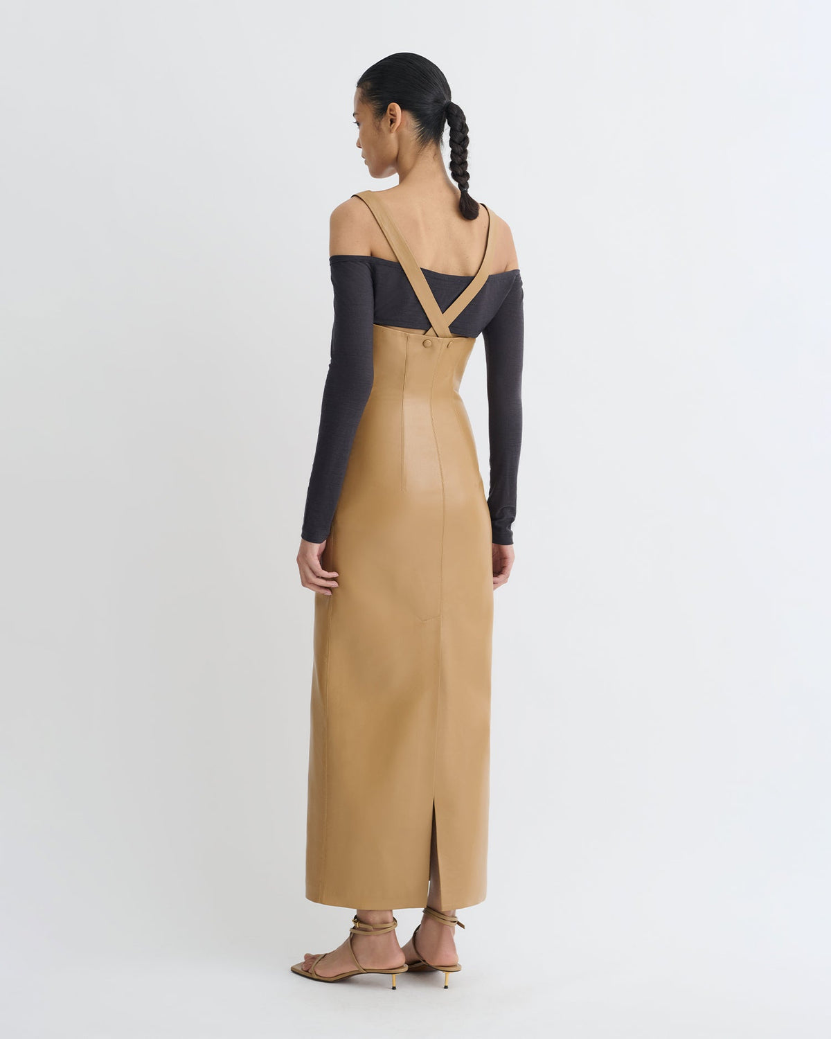 Ferriti Okobor™ Alt-Leather Midi Dress - Oak/Grey | Nanushka