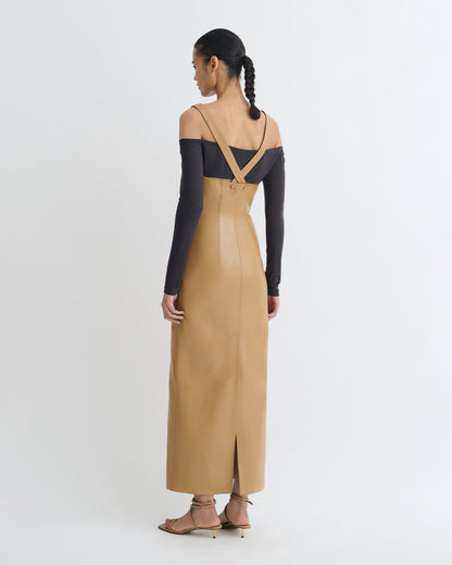Ferriti Okobor™ Alt-Leather Midi Dress - Oak/Grey | Nanushka
