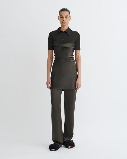 Heceta Mesh Jersey and Slip Satin Mini Dress - Dark Green/Anthracite | Nanushka