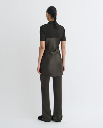 Heceta Mesh Jersey and Slip Satin Mini Dress - Dark Green/Anthracite | Nanushka