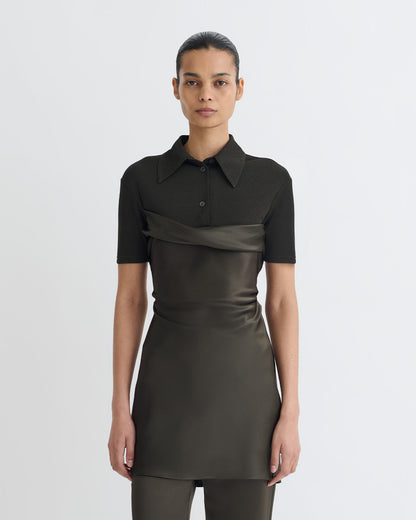 Heceta Mesh Jersey and Slip Satin Mini Dress - Dark Green/Anthracite | Nanushka