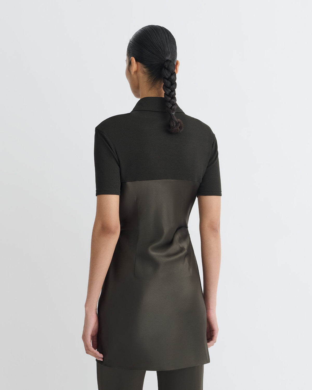 Heceta Mesh Jersey and Slip Satin Mini Dress - Dark Green/Anthracite | Nanushka