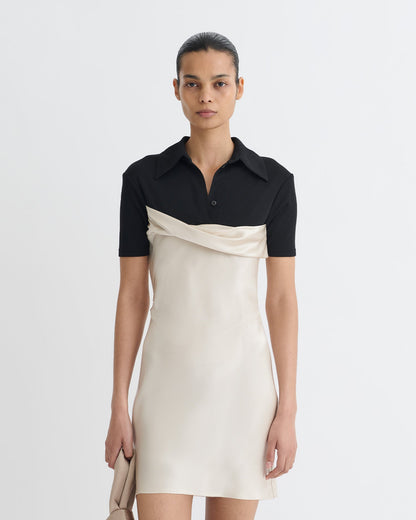 Heceta Mesh Jersey and Slip Satin Mini Dress - Creme/Black | Nanushka
