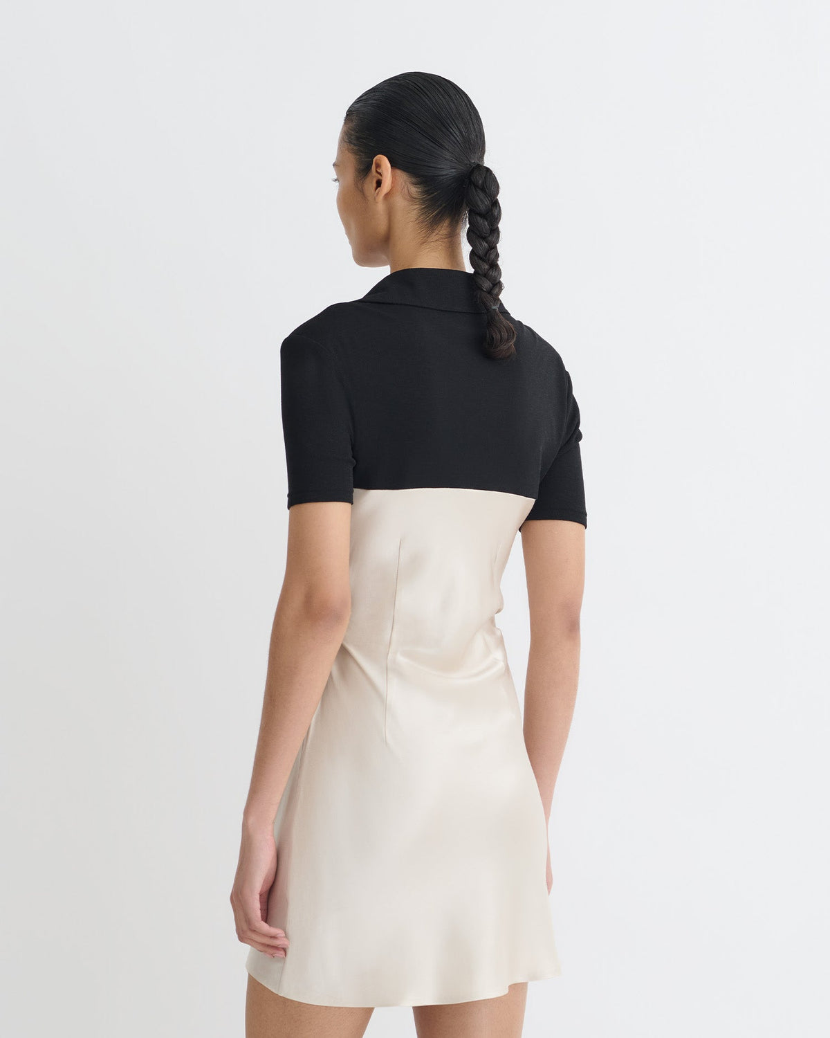 Heceta Mesh Jersey and Slip Satin Mini Dress - Creme/Black | Nanushka