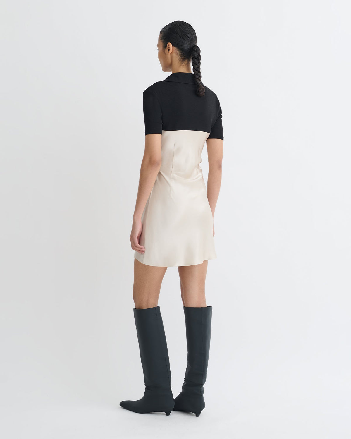 Heceta Mesh Jersey and Slip Satin Mini Dress - Creme/Black | Nanushka