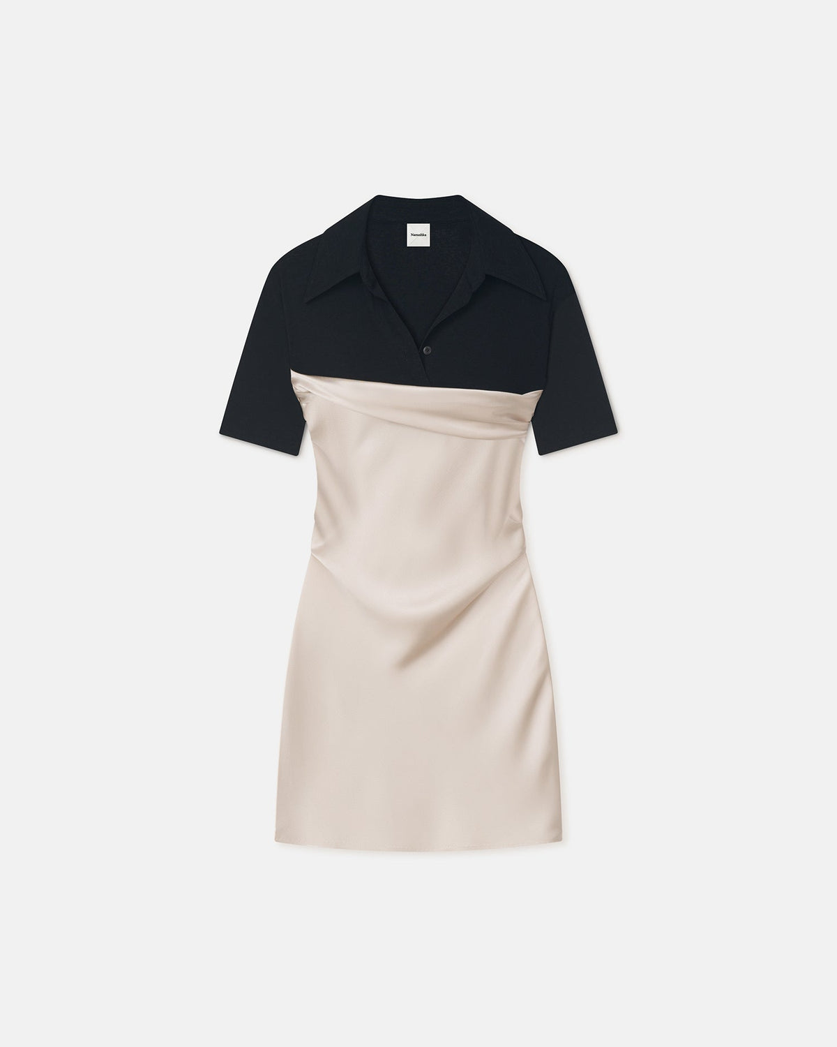 Heceta Mesh Jersey and Slip Satin Mini Dress - Creme/Black | Nanushka