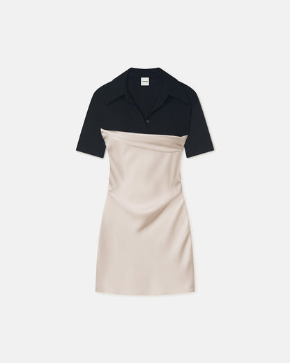 Heceta Mesh Jersey and Slip Satin Mini Dress - Creme/Black | Nanushka