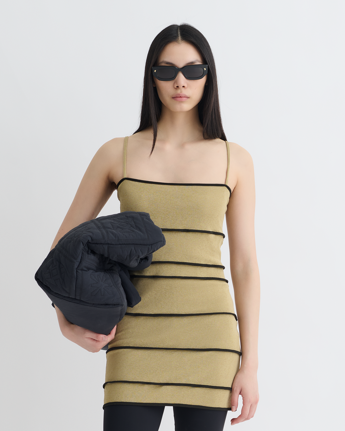Alula Mesh Jersey Mini Dress - Sand/Anthracite | Nanushka