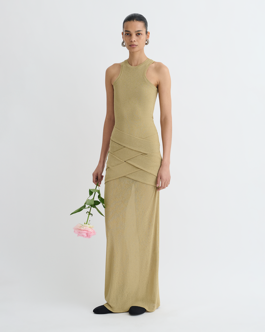 Arisa Draped Mesh Jersey Maxi Dress - Sand | Nanushka