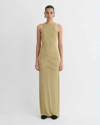 Arisa Draped Mesh Jersey Maxi Dress - Sand | Nanushka