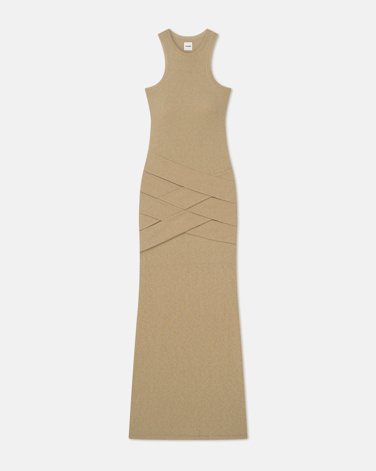 Arisa Draped Mesh Jersey Maxi Dress - Sand | Nanushka