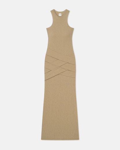 Arisa Draped Mesh Jersey Maxi Dress - Sand | Nanushka