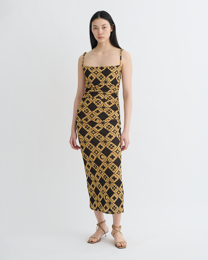 Alexa Printed Mesh Jersey Midi Dress - Symbol Tile Oak | Nanushka
