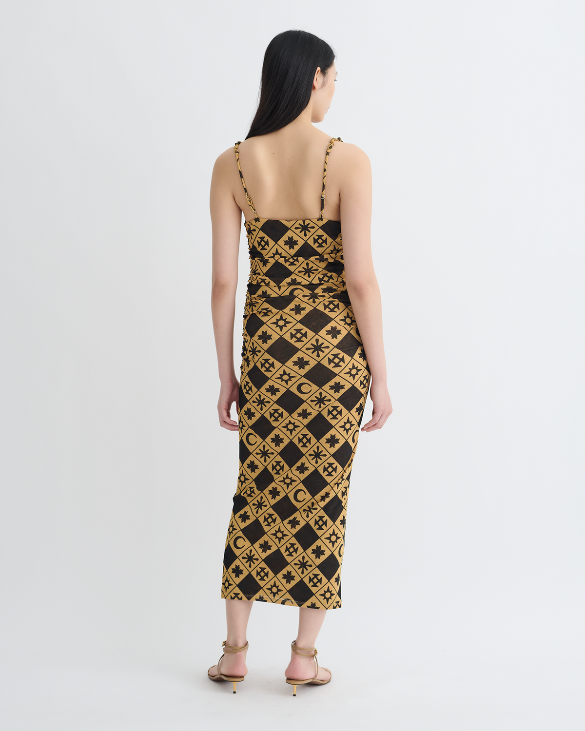 Alexa Printed Mesh Jersey Midi Dress - Symbol Tile Oak | Nanushka