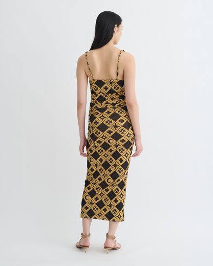 Alexa Printed Mesh Jersey Midi Dress - Symbol Tile Oak | Nanushka