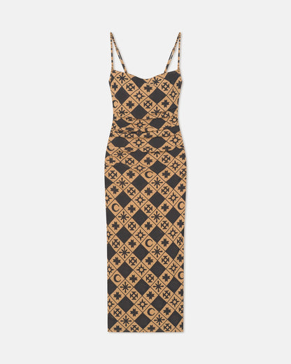 Alexa Printed Mesh Jersey Midi Dress - Symbol Tile Oak | Nanushka