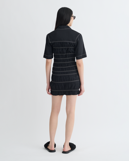 Nomia Smocked Glass Poplin Mini Dress - Black | Nanushka