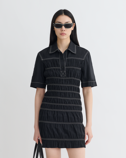 Nomia Smocked Glass Poplin Mini Dress - Black | Nanushka