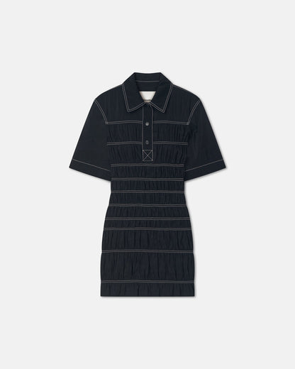 Nomia Smocked Glass Poplin Mini Dress - Black | Nanushka