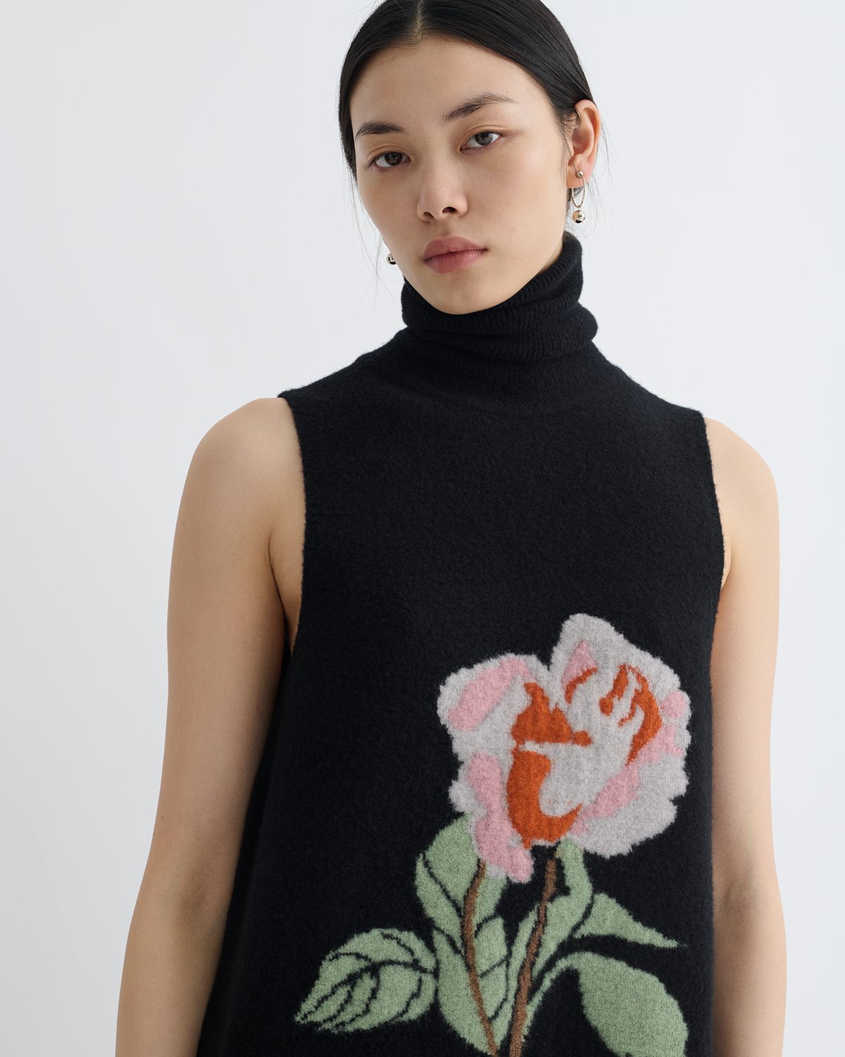 Jessam Merino Wool Turtleneck Dress - Black/Roses | Nanushka