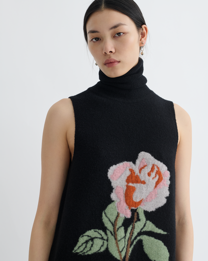 Jessam Merino Wool Turtleneck Dress - Black/Roses | Nanushka