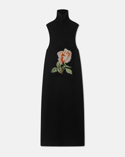 Jessam Merino Wool Turtleneck Dress - Black/Roses | Nanushka