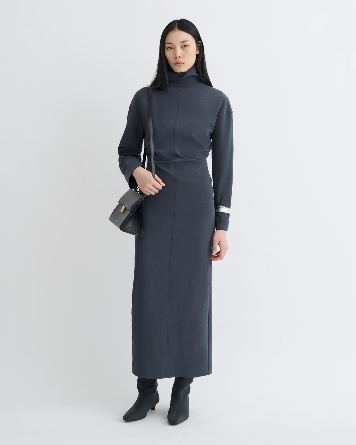 Jasmon Draped Paper Jersey Turtleneck Dress - Dusty Blue | Nanushka