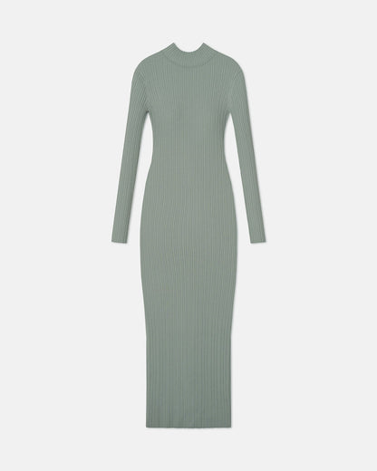 Mirell Fine Merino Rib Long Dress - Sage | Nanushka