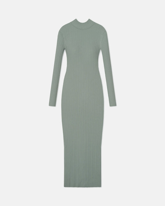 Mirell Fine Merino Rib Long Dress - Sage | Nanushka