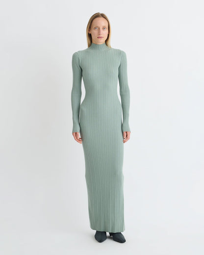 Mirell Fine Merino Rib Long Dress - Sage | Nanushka