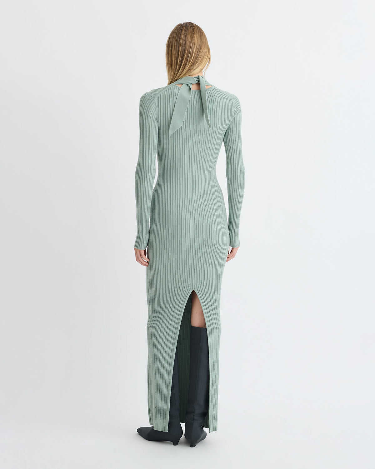 Mirell Fine Merino Rib Long Dress - Sage | Nanushka