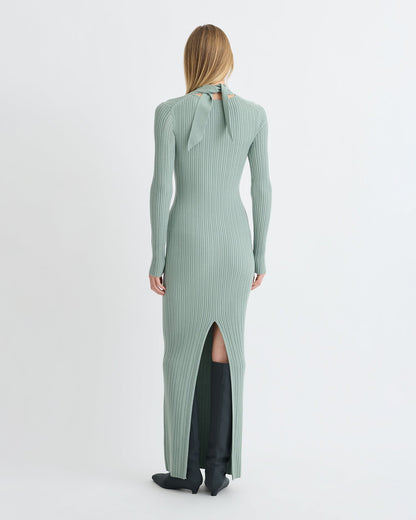 Mirell Fine Merino Rib Long Dress - Sage | Nanushka